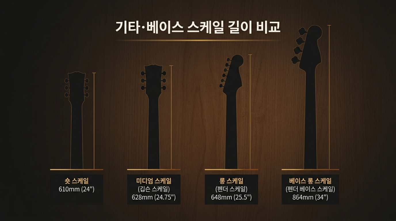기타·베이스 스케일 길이 비교 인포그래픽